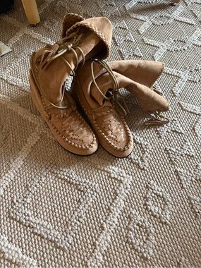 Amazon Tan Over-the-Knee Woven Suede Boots